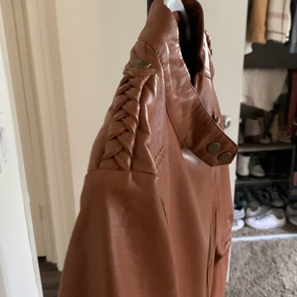 Cognac Brown Leather Jacket with Braided Epaulettes - Picture 3 of 7